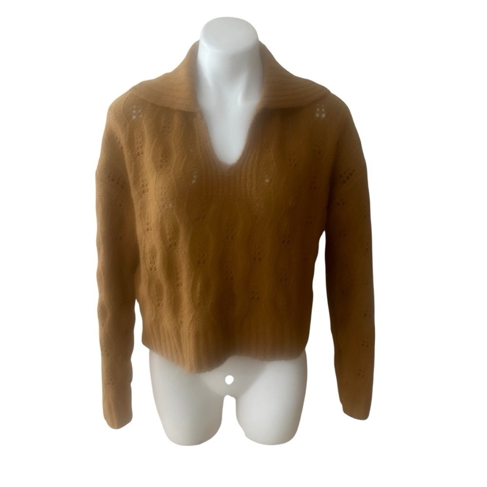 NWT Pink Rose bronze CARAMEL CROPPED PULLOVER v neck collar SWEATER